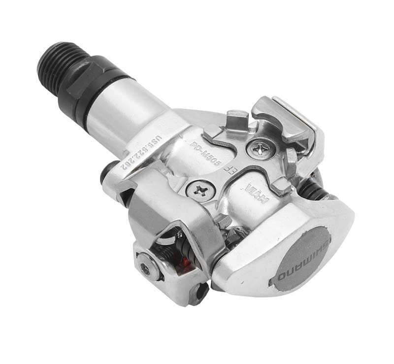 pedály SHIMANO SPD PD-M505S stříbrné s kufry SM-SH51, v krabičce