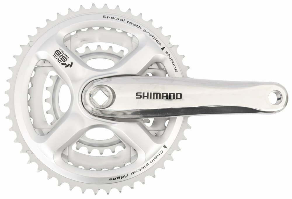 kliky SHIMANO FC-M191-S, 170mm, 48-38-28 zubů, stříbrné, bez krytu, 8 speed, pro osu čtyřhran