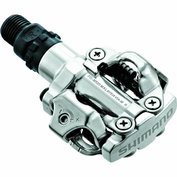 pedály SHIMANO SPD PD-M520S stříbrné s kufry SM-SH51, v krabičce