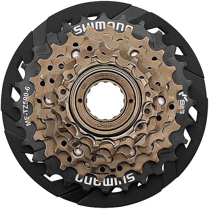 7-kolo SHIMANO MF-TZ500 14-28 zubů, hnědé/černé, s krytem paprsků