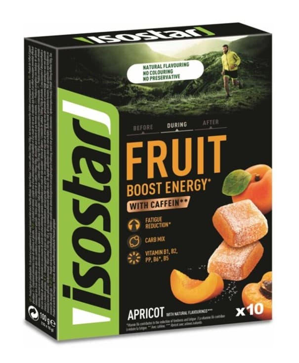 Isostar Fruit Boost Energy meruňka želé s kofeinem 10x10 g